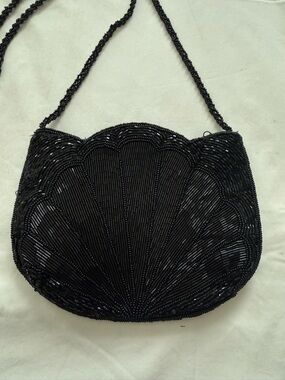 Black Beaded Shell-Style Crossbody Bag